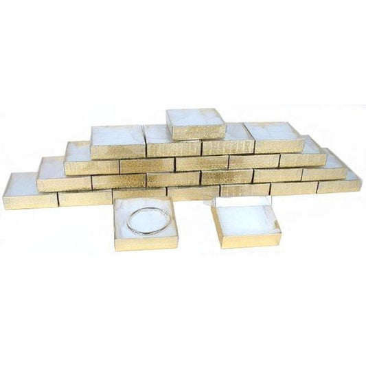 25 Gold Foil Cotton Filled Gift Boxes w/Clear Lids