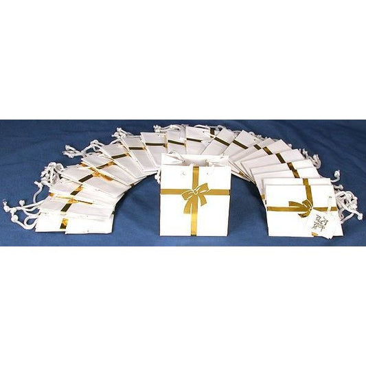 Shopping Tote Bags White & Gold Color Bow 3 1/2" 20Pcs
