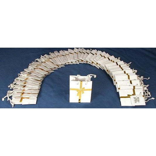 40 White with Gold Ribbon Gift Bags 3"