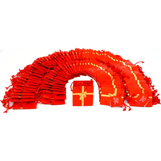 100 Red with Gold Ribbon Gift Bags 3"