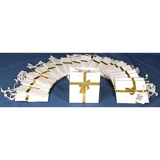 Shopping Tote Bags White & Gold Color Bow 4 1/2" 20Pcs