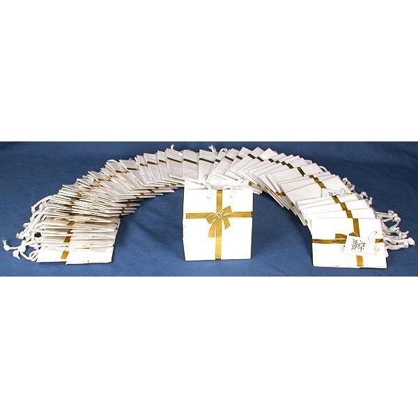 40 White with Gold Ribbon Gift Bags 4"