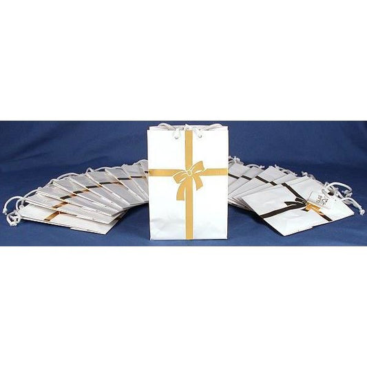 Shopping Tote Bags White & Gold Color Bow 6 3/4" 20Pcs