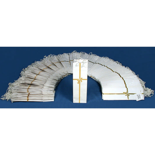100 White with Gold Ribbon Gift Bags 3"