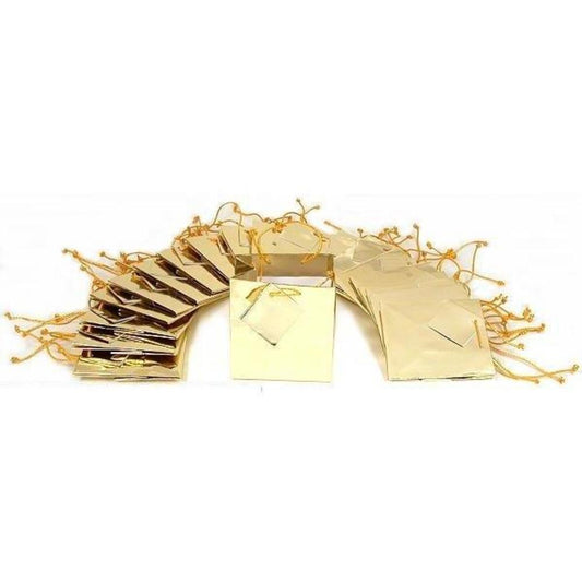 Metallic Gold Glossy Tote Shopping Gift Bags 4" x 2.75" x 4.5" Kit 100 Pcs