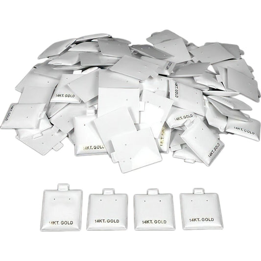 100 14K Gold White Earring Puff Cards Case Display 1.5"