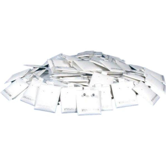 100 White Sterling Silver Earring Display Cards Puff 1.5" x 1.75"
