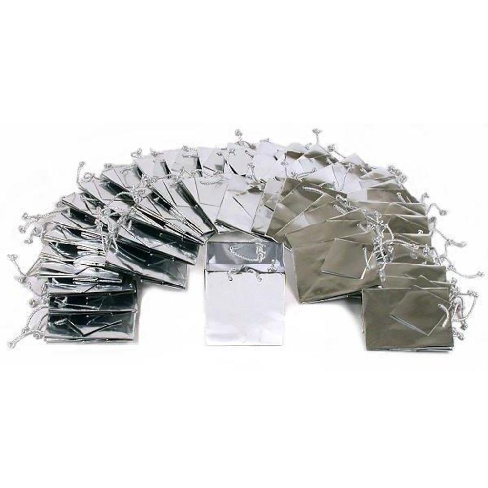 40 Silver Tote Bags Metallic Shopping Gift Display 3.5"