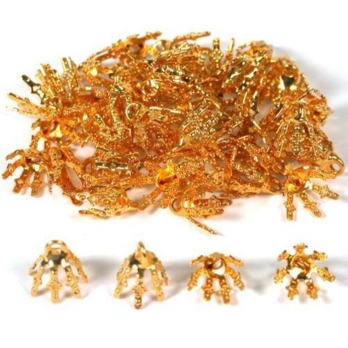48 Gold Plated Bead Cap Bails Craft Necklace Jewelry Making Parts 7 Prong 9mm