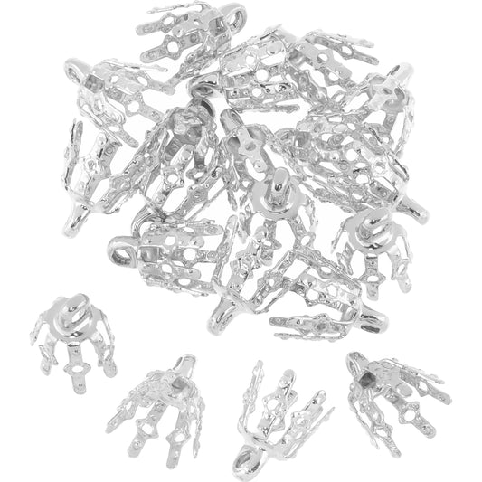 Bead Caps White Plated 9mm 20Pcs