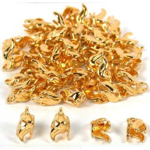 40 Gold Plated Bead Caps Necklace Chain Bail Pendants 10mm