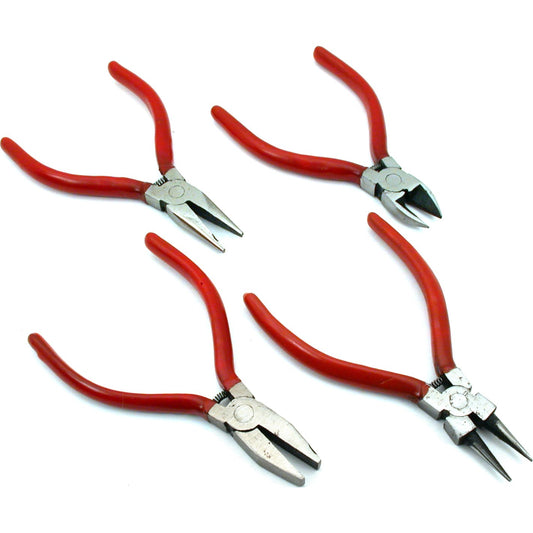 Chain Nose, Flat Nose, Round Nose Pliers & Diagonal Cutters 4Pcs