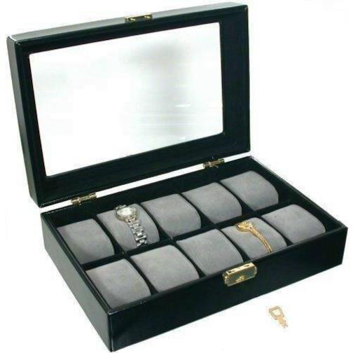 Watch Display Case Black Faux Leather 11 5/8"