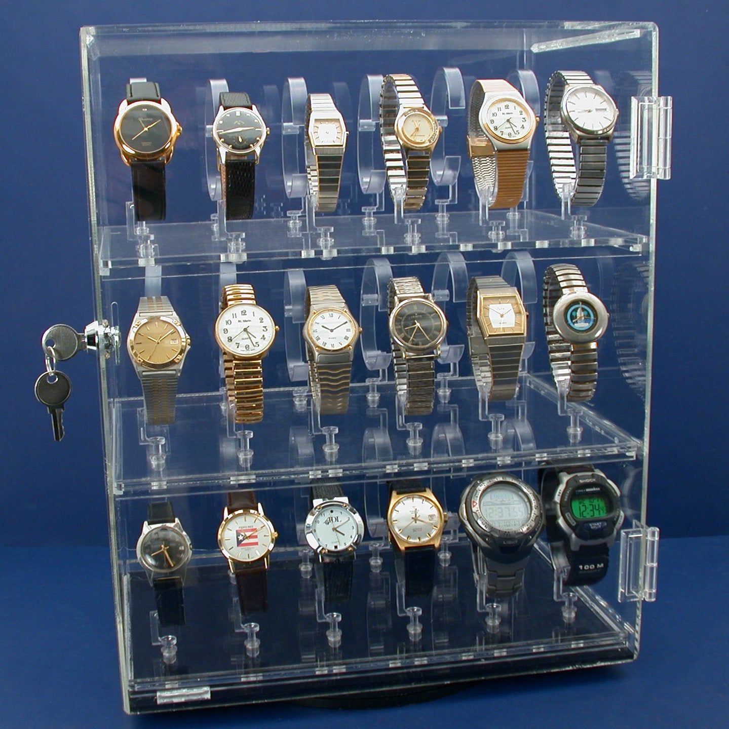 Rotating Revolving Watch Display Case Counter 4 Shows 15 1/4" New