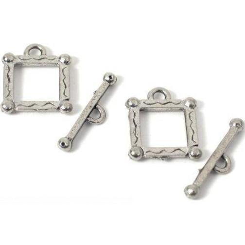 2 Bali Toggle Clasps Square Antique Silver Bracelet