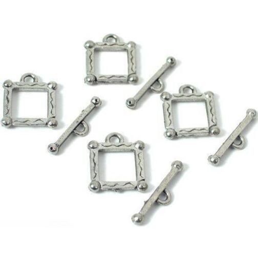 4 Bali Toggle Clasps Square Antique Silver Bracelet