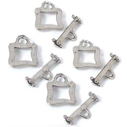 Square Toggle Clasp Antique Silver Plated 14mm 4Pcs