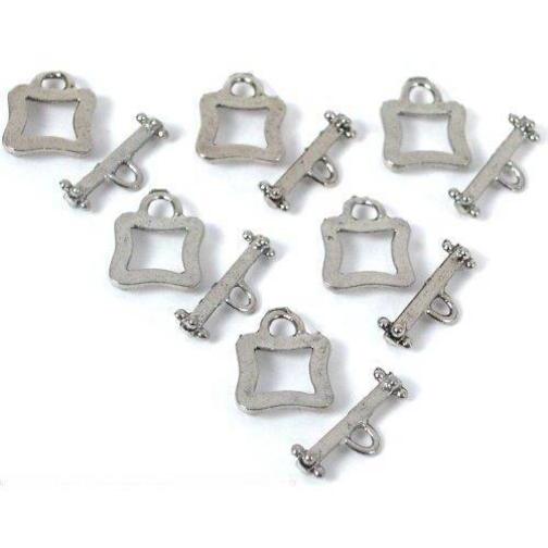 6 Bali Toggle Clasps Square Antique Silver Bracelets
