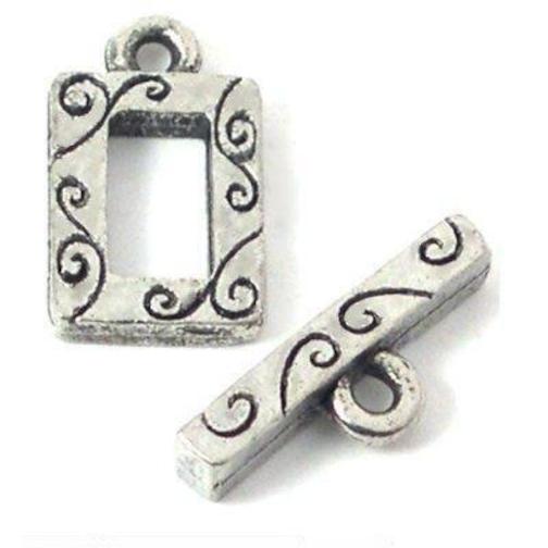 Rectangle Toggle Clasp Antique Silver Plated 14.5mm