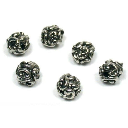 Bali Round Beads Antique Silver Plated 7mm 6Pcs