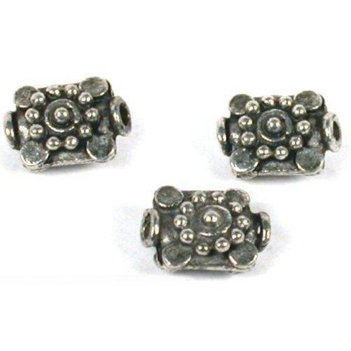 Flower Beads Antique Silver Plated 7.5mm 3Pcs