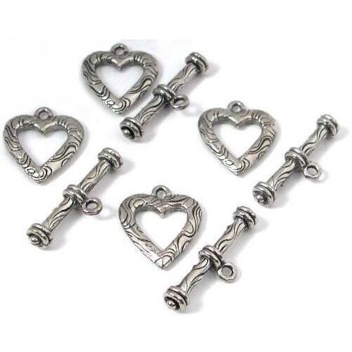 Heart Toggle Clasp Antique Silver Plated 17mm 4Pcs