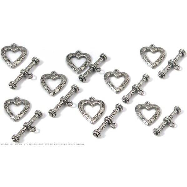 8 Bali Toggle Clasps Hearts Beading Jewelry Bracelet