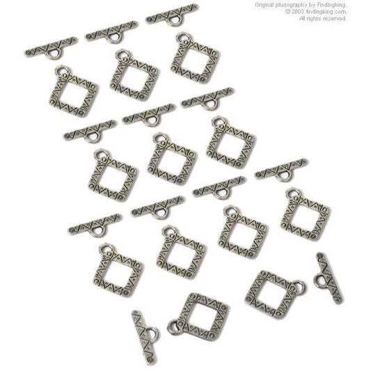 12 Square Toggle Bali Antique Silver Jewelry Clasps