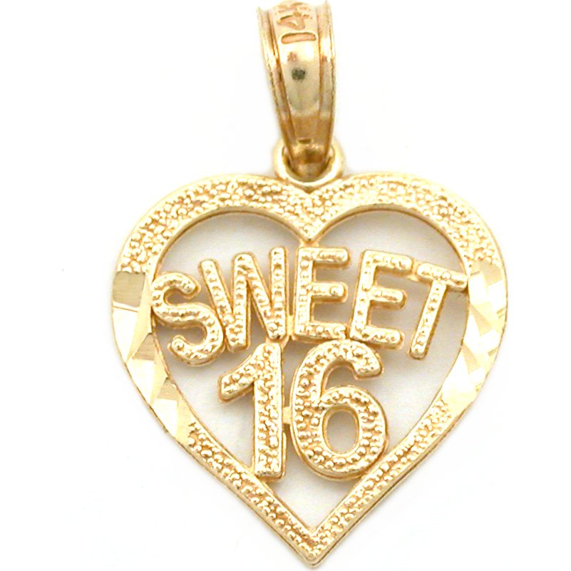 Sweet 16 Heart Charm 14k Gold 14.5mm