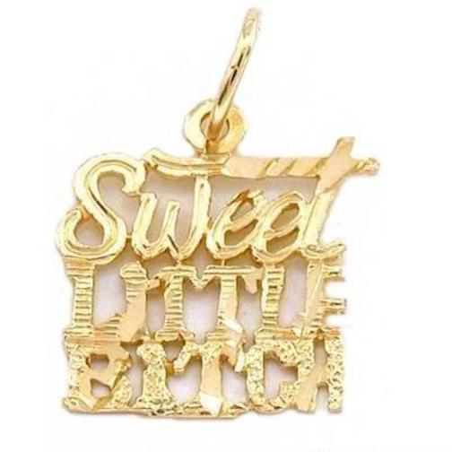 Sweet Little Bitch Charm 14k Gold 13mm
