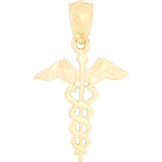 Caduceus Charm Diamond-Cut 14k White Gold 19mm