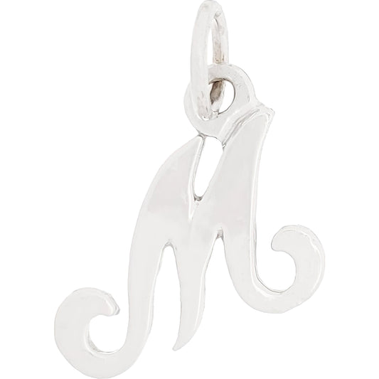 Cursive Letter "M" Charm 14k White Gold 13.5mm