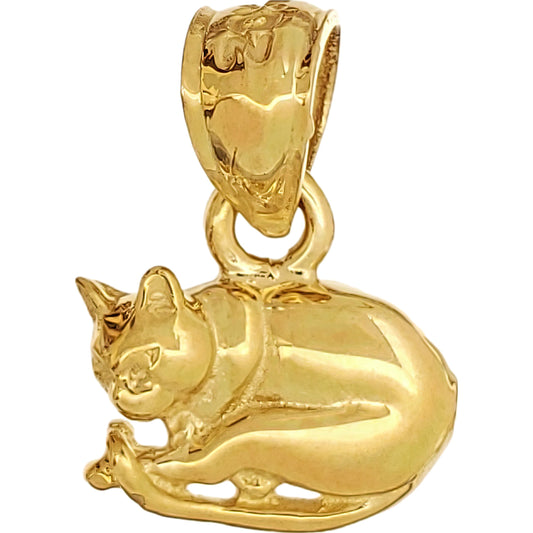Cat Sleeping Charm 10mm & 18" Chain 14k Gold