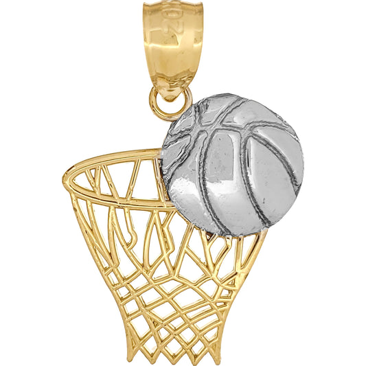 Basketball & Hoop Charm 14k Two Tone Gold 18mm