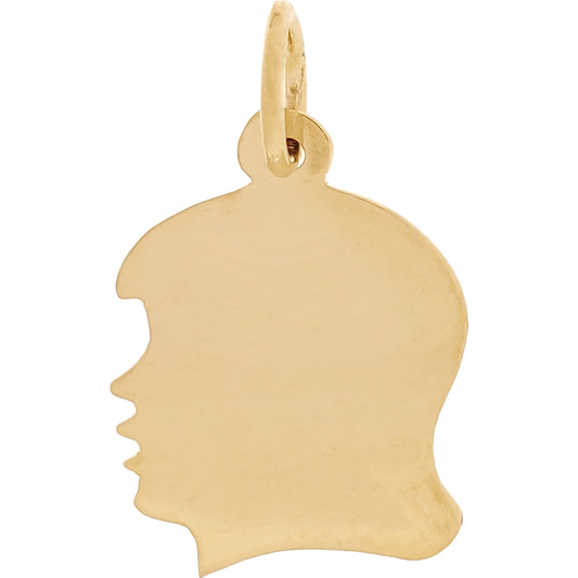 Girl Head Silhouette Charm 14K Gold 17.5mm