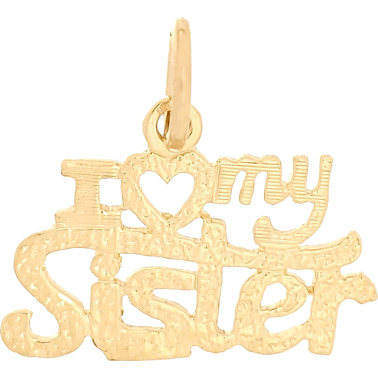 I Love My Sister Charm 14k Gold 14mm