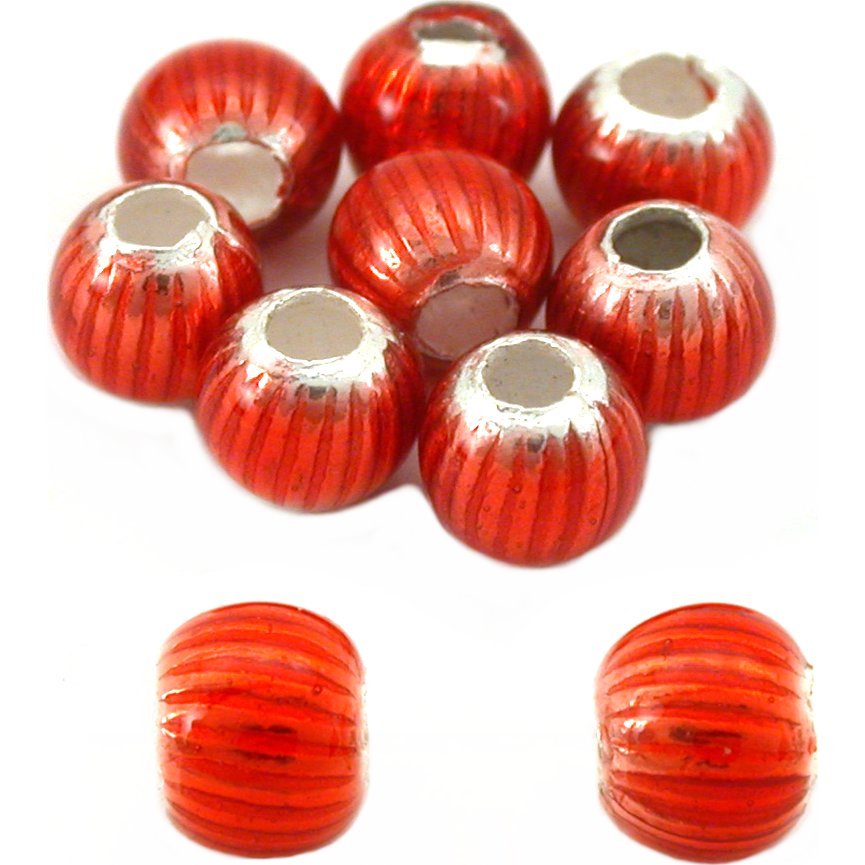 Round Corrugated Sterling Silver Beads Red Enamel 5mm 10Pcs Approx.
