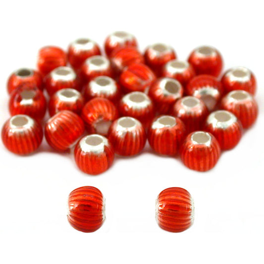 Red Enamel Sterling Silver Corrugated Beads Approx 30