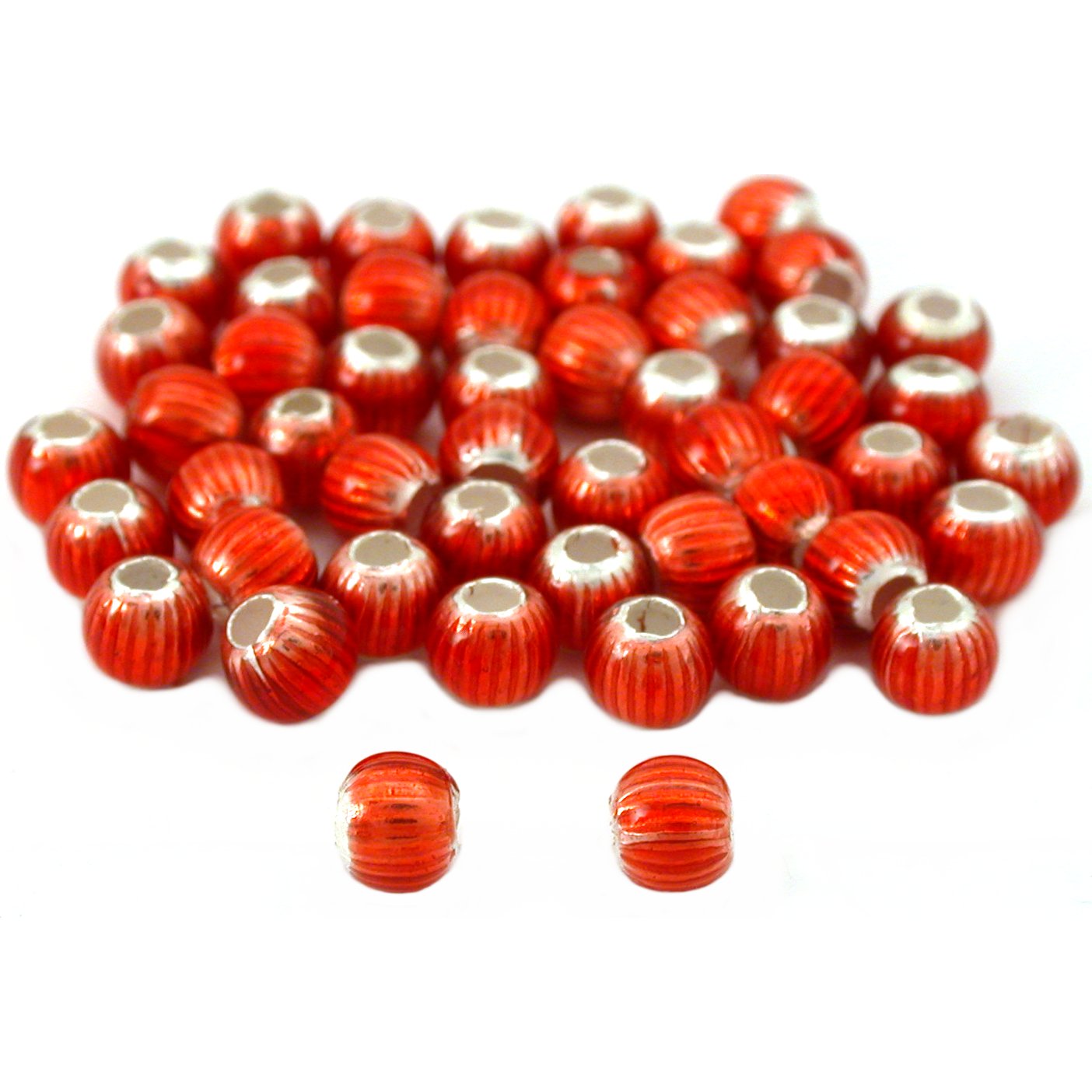 Red Enamel Sterling Silver Corrugated Beads Approx 50