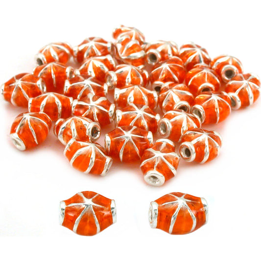 Orange Enamel Sterling Silver Round Beads 7mm Approx 30