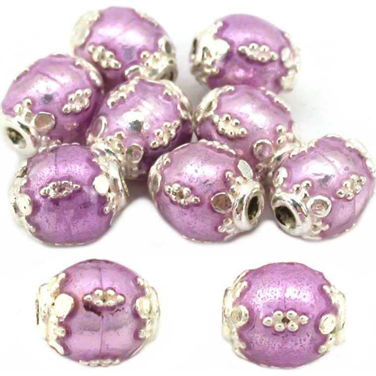 Purple Enamel Sterling Silver Oval Beads 6mm Approx 10