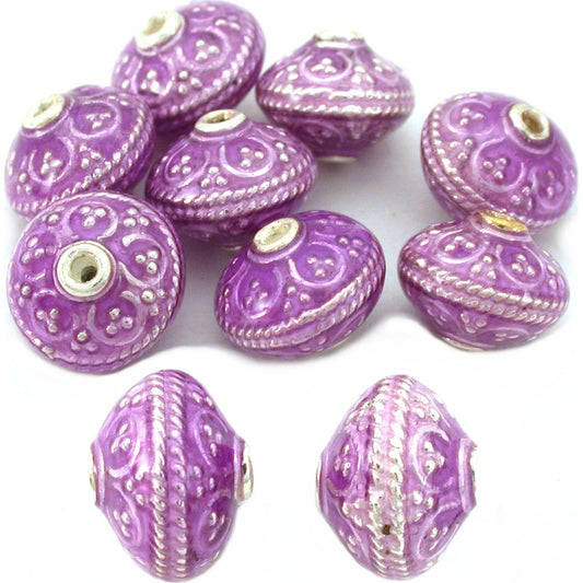Purple Enamel Sterling Silver Saucer Bead Approx 10