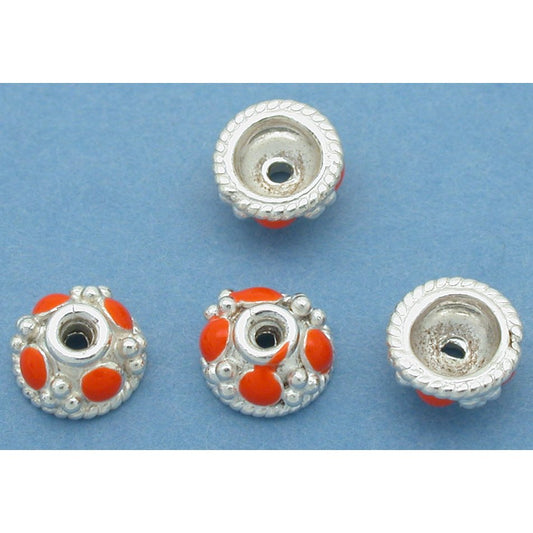 Bead Caps Sterling Silver Orange Enamel 4mm 4Pcs Approx.