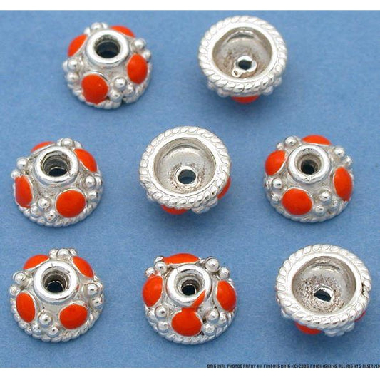 Sterling Silver Orange Enamel Bead End Caps Approx 8