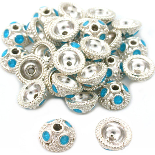 Blue Enamel Sterling Silver End Bead Caps 7mm Approx 30
