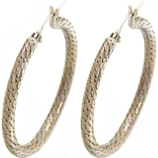 Bali Hoop Earrings Sterling Silver 35mm 1 Pair