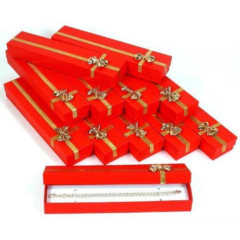 12 Red Bracelet Display Box Gold Bow Jewelry Display