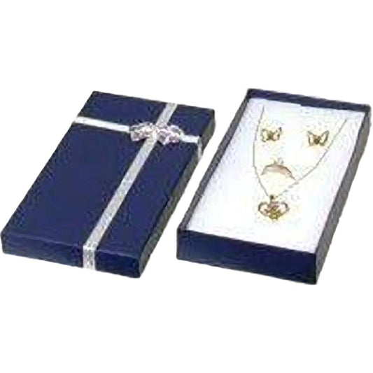 Ring, Chain, Earring Combo Bow-Tie Gift Box Blue 6 1/4"  (Only 1 Box)