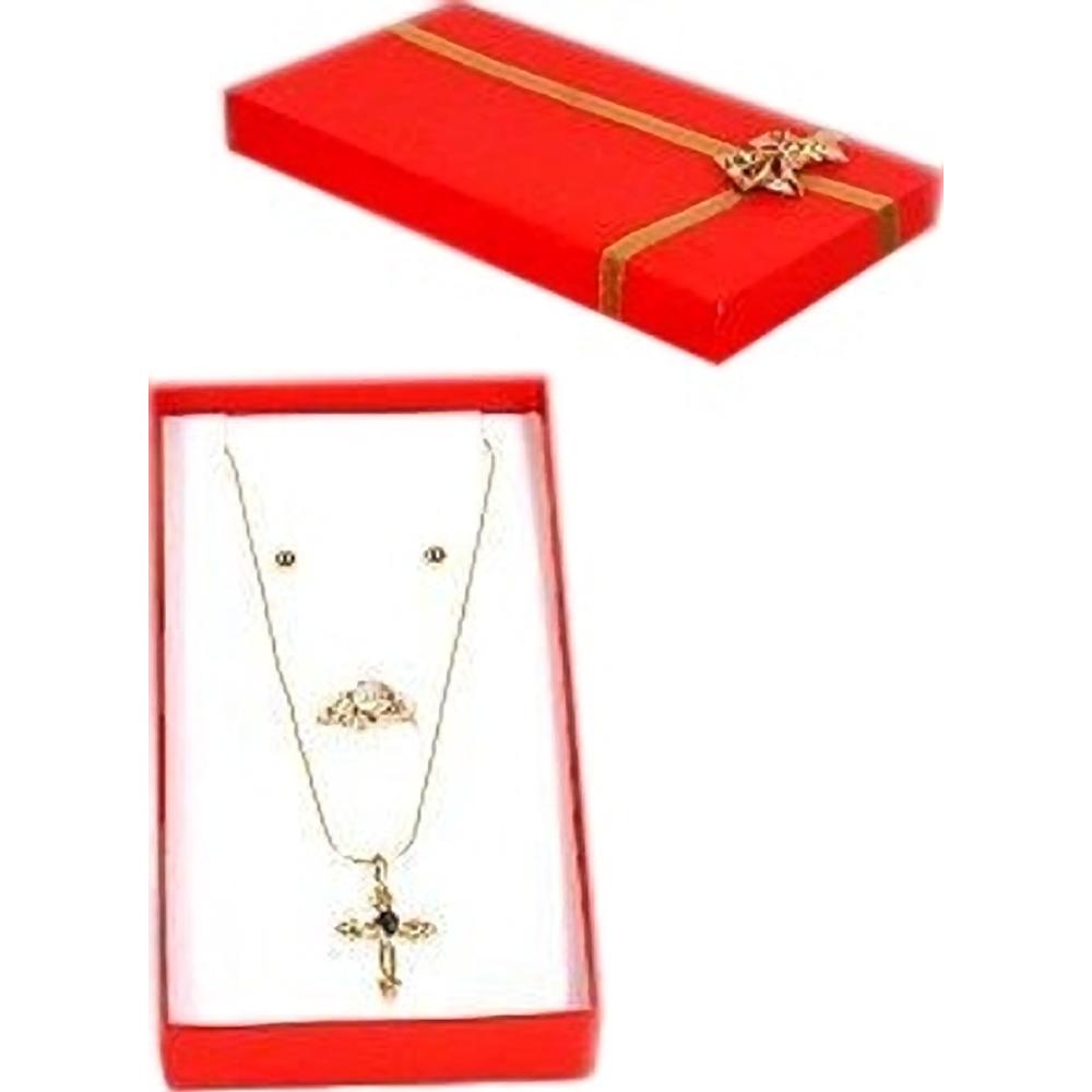 Ring, Chain, Earring Combo Bow-Tie Gift Box Red 6 1/4"  (Only 1 Box)