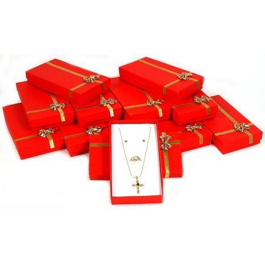12 Red Bow Tie Necklace Ring & Earring Gift Boxes
